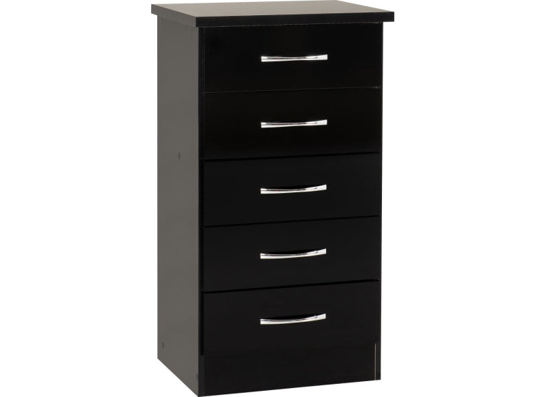 NEVADA-5-DRAWER-NARROW-CHEST-BLACK-GLOSS-2023-100-102-160-01-628x1024