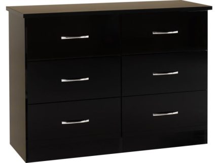 Nevada Black Gloss Six Drawer Chest