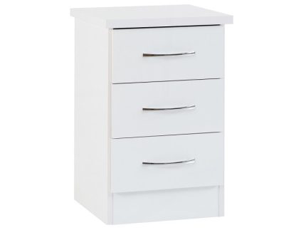 Nevada White Three Drawer Bedside