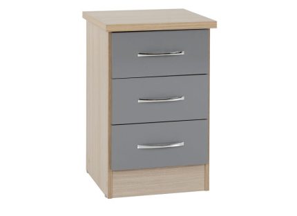 Nevada Grey Three Drawer Bedside