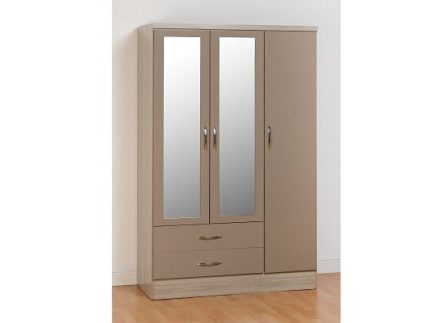 Nevada Oyster 3 Door 2 Drawer Mirrored Wardrobe
