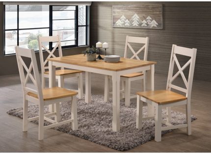 Rochester 4' set, Cream & Oak table x 4 chairs