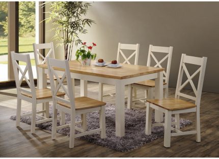 Rochester 5′ Table Cream & Oak Set x 6 chairs