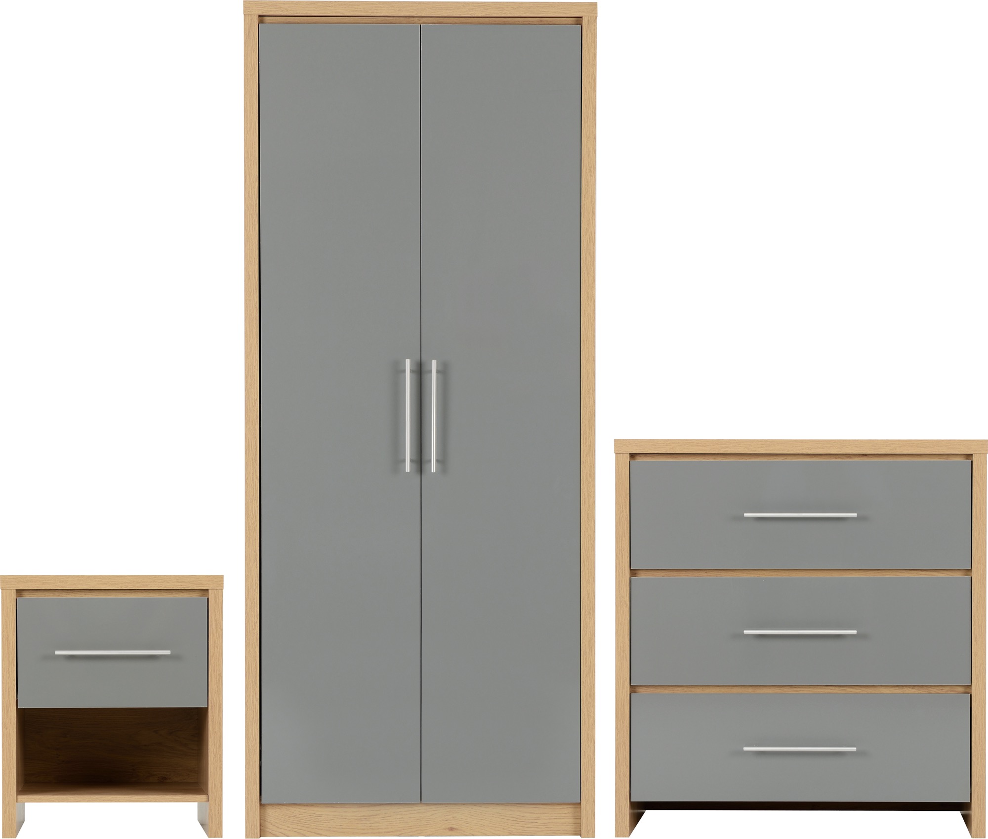 100-108-013 – Seville Bedroom Set – Grey High Gloss/Light Oak Effect ...