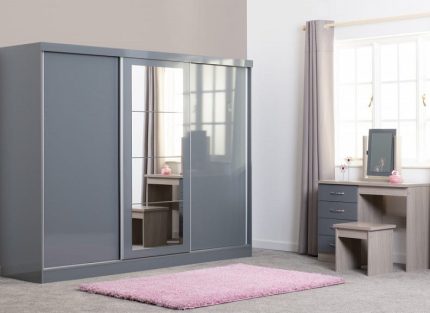 Nevada Grey Gloss Three Sliding Door Mirrored Wardrobe