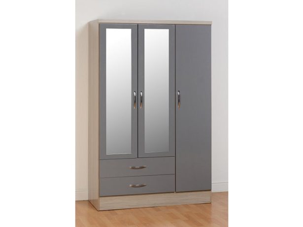Nevada Grey 3 Door 2 Drawer Mirrored Wardrobe