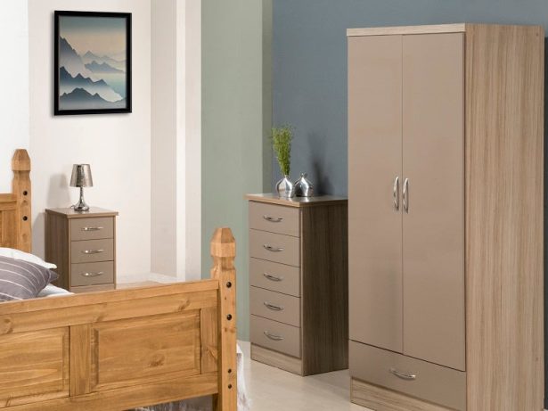 Nevada Oyster 2 Door 1 Drawer Wardrobe