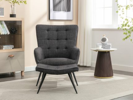 Katelyn Accent Chair with Stool - Charcoal Grey