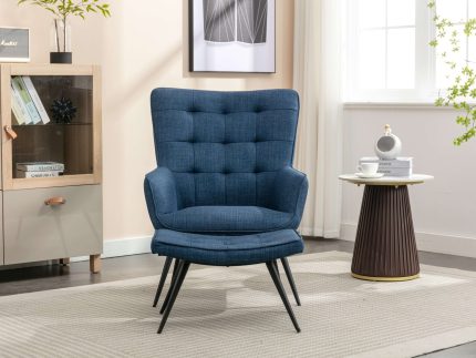Katelyn Accent Chair with Stool - Denim Blue
