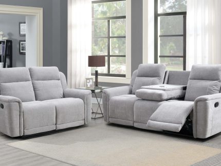 Somerton 3+2 Manual Reclining Sofa Suite - Light Grey Fabric