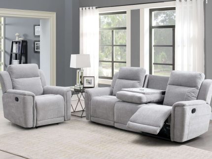 Somerton 3+1+1 Manual Reclining Sofa Suite - Light Grey Fabric