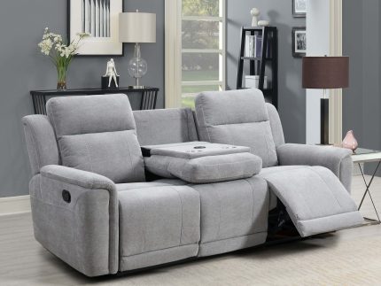 Somerton Manual Reclining 3 Seater Sofa - Light Grey Fabric