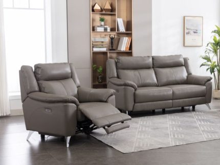Peru 3+1+1 Electric Suite - Steel Grey (Leather)