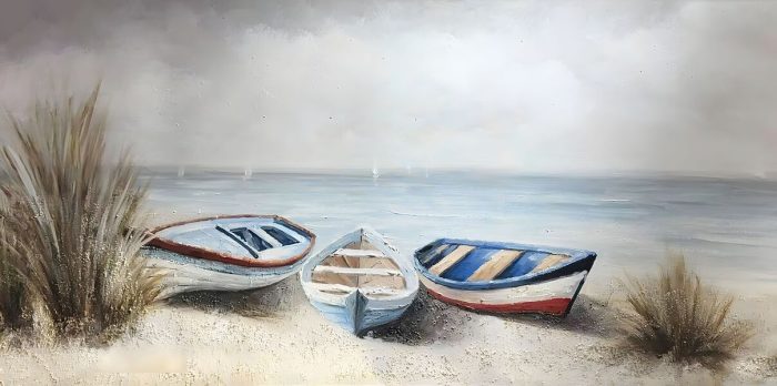 3 Boats on Beach Wall Art 70x140cm