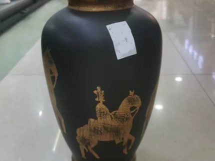 Ceramic Gold and Black Horse Urn