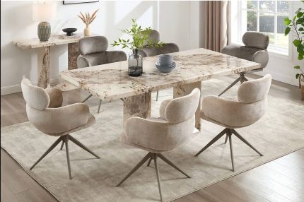 Artemis Dining Table Set with Apollo x 6 Chairs Swivel