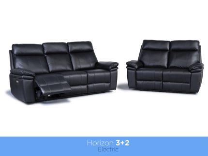 Horizon 3+2 Electric Reclining Leather Suite Black