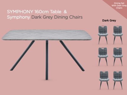 Symphony 160cm Dining Set (with Dark Grey Chairs)
