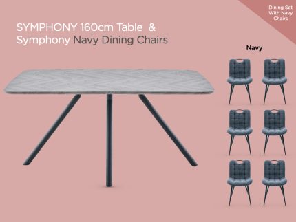 Symphony 160cm Dining Set (with Navy Chairs)