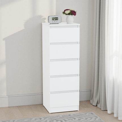 Malvern 5 Drawer Narrow Chest - White